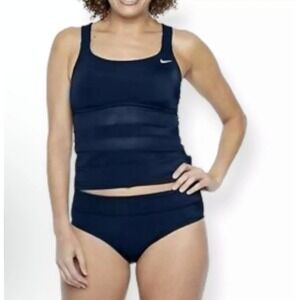 Nike Mesh Solid Edge Women's 2-Piece Tankini Swimsuit Set Blue Sz S NESS9366-440